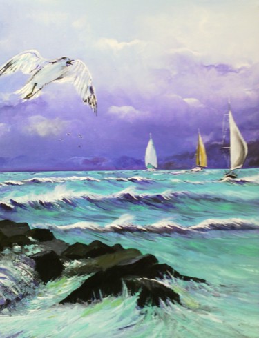 Painting titled "Douce Marine" by Claudine Viégas, Original Artwork