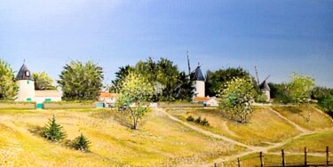 Peinture intitulée "Les moulins 2023" par Claudine Viégas, Œuvre d'art originale, Acrylique Monté sur Châssis en bois