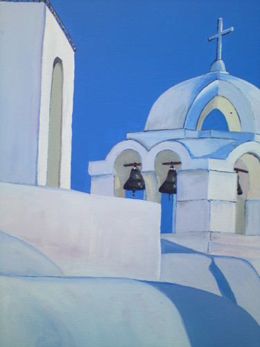 Peinture intitulée "Monastère Grecque" par Claudine Viégas, Œuvre d'art originale, Huile