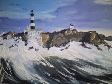 Peinture intitulée "phare-de-creach-oue…" par Claudine Viégas, Œuvre d'art originale, Huile