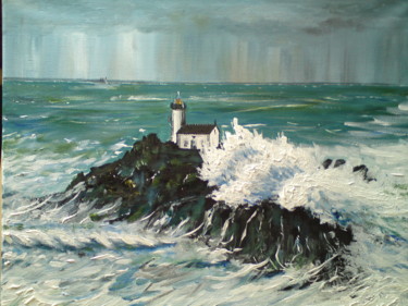 Картина под названием "Tempête sur la côte" - Claudine Viégas, Подлинное произведение искусства, Масло
