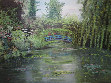 Painting titled "Le bassin" by Claudine Viégas, Original Artwork, Oil