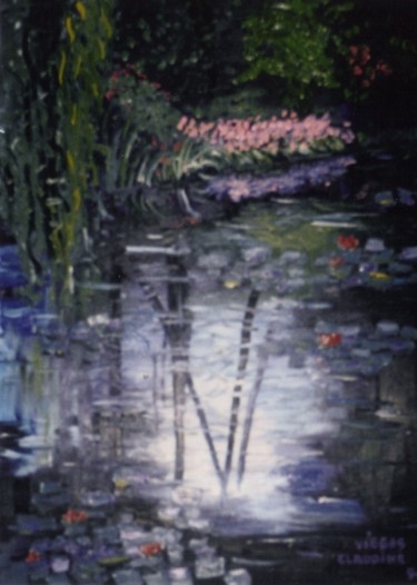Painting titled "reflet de lune au b…" by Claudine Viégas, Original Artwork, Oil