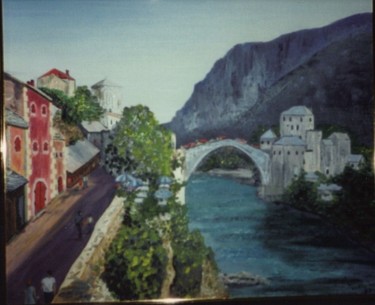 Painting titled "mostar-yougoslavie" by Claudine Viégas, Original Artwork, Oil
