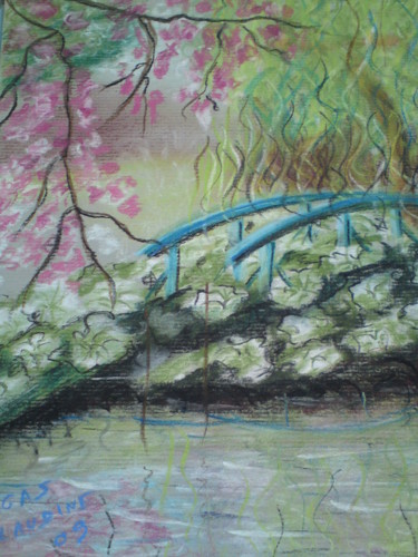 Peinture intitulée "Le pont Japonais" par Claudine Viégas, Œuvre d'art originale, Huile