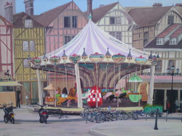 Painting titled "Carroussel de Troyes" by Claudine Viégas, Original Artwork, Oil