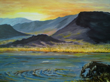 Malerei mit dem Titel "steppe de Mongolie 2" von Claudine Viégas, Original-Kunstwerk