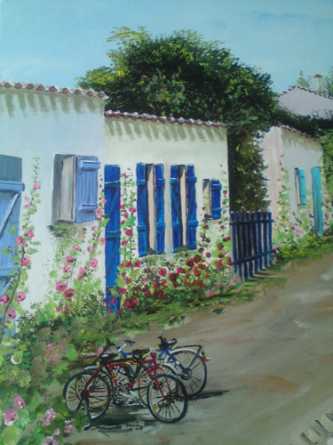 Painting titled "vélos d'enfants" by Claudine Viégas, Original Artwork, Oil