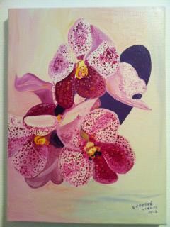 Painting titled "Orchidées 1" by Claudine Viégas, Original Artwork, Oil