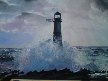 Peinture intitulée "tempête sur Ars Men" par Claudine Viégas, Œuvre d'art originale, Huile