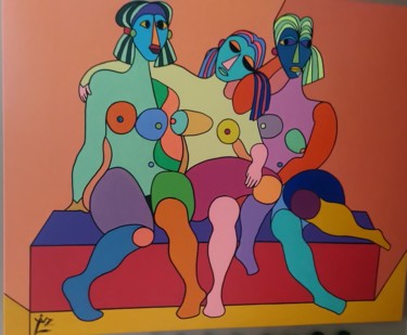 Painting titled "les copines" by Claudine Leroy, Original Artwork, Acrylic