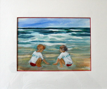 Painting titled "Plage" by Claudine Pochat, Original Artwork, Gouache