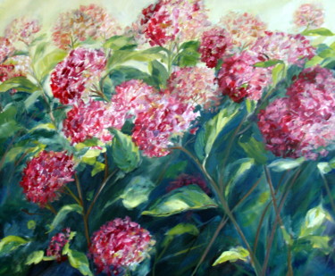 Painting titled "Hortensias" by Claudine Pochat, Original Artwork, Oil