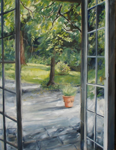 Painting titled "Porte jardin 2" by Claudine Pochat, Original Artwork, Oil