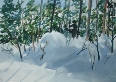 Painting titled "Neige" by Claudine Pochat, Original Artwork, Gouache