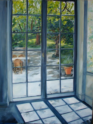Painting titled "Jardin 2" by Claudine Pochat, Original Artwork, Oil