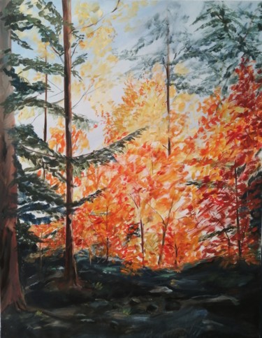 Peinture intitulée "Promenade en forêt" par Claudine Pochat, Œuvre d'art originale, Huile