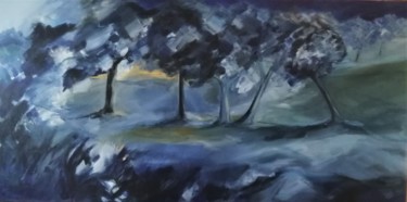 Peinture intitulée "Arbres dans la nuit" par Claudine Pochat, Œuvre d'art originale, Huile