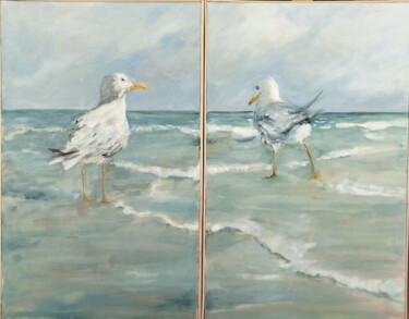 Malerei mit dem Titel "Mouette 1 et 2" von Claudine Pochat, Original-Kunstwerk, Öl