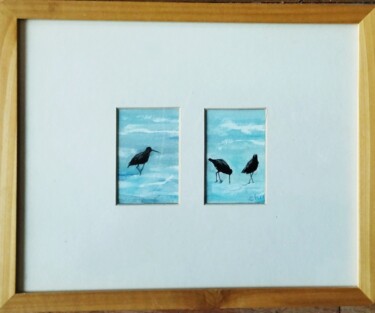 Malarstwo zatytułowany „Oiseaux sur le sable” autorstwa Claudine Pochat, Oryginalna praca, Gwasz Zamontowany na Karton