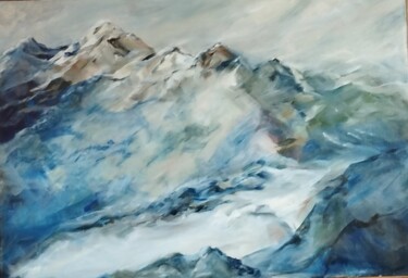 Ζωγραφική με τίτλο "Montagne bleue" από Claudine Pochat, Αυθεντικά έργα τέχνης, Λάδι