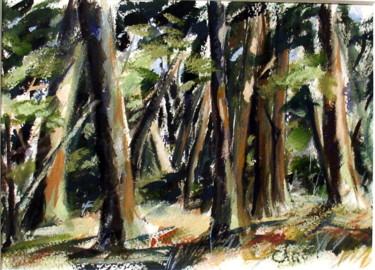 Peinture intitulée "Forêt 1" par Claudine Pochat, Œuvre d'art originale, Gouache