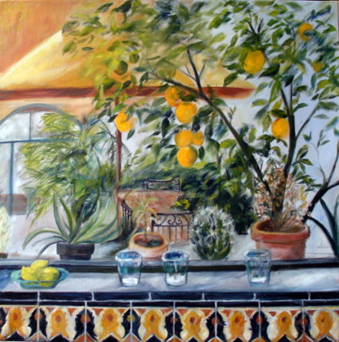 Malerei mit dem Titel "Queretaro" von Claudine Pochat, Original-Kunstwerk, Öl