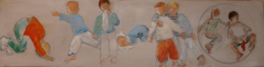 Painting titled "Les enfants" by Claudine Pochat, Original Artwork, Oil