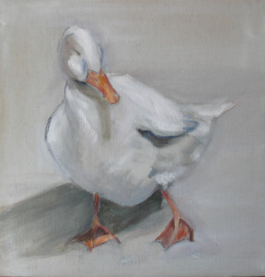 Painting titled "Canard blanc" by Claudine Pochat, Original Artwork, Oil