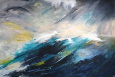 Painting titled "Tempête sur la mer,…" by Claudine Roques Ayache, Original Artwork, Acrylic Mounted on Wood Stretcher frame