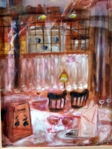 Painting titled "le bistrot du Pollet" by Claudine Roques Ayache, Original Artwork, Oil