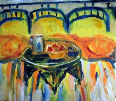 Peinture intitulée "café des délices si…" par Claudine Roques Ayache, Œuvre d'art originale, Huile
