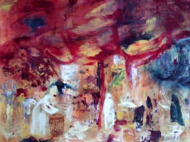 Painting titled "scène de marché au…" by Claudine Roques Ayache, Original Artwork, Oil