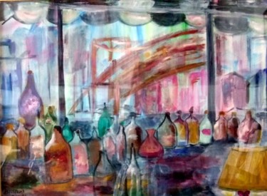 Painting titled "River Café vu par E…" by Claudine Roques Ayache, Original Artwork, Oil