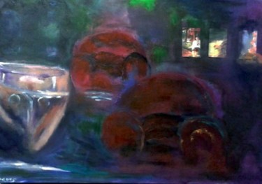 Painting titled "Fauteuils rouges" by Claudine Roques Ayache, Original Artwork, Oil