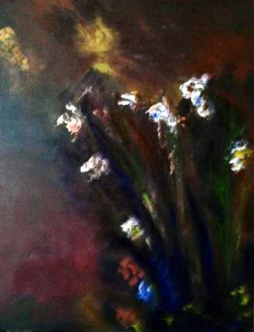 Painting titled "Iris dans les prés" by Claudine Roques Ayache, Original Artwork