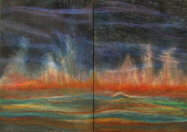 Painting titled "Flames in the darkn…" by Claudio Boczon, Original Artwork, Pastel Mounted on Wood Panel