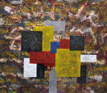 Painting titled "Suprematism Tachist" by Claudio Boczon, Original Artwork, Oil Mounted on Wood Stretcher frame