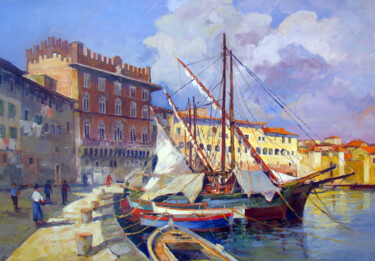 Painting titled "Isola d'Elba Portof…" by Claudio Domenici, Original Artwork, Oil