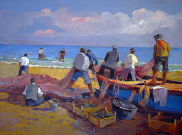 Pintura titulada "Tempo per la pesca" por Claudio Domenici, Obra de arte original, Oleo