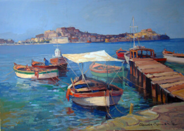 Schilderij getiteld "Isola d'Elba panora…" door Claudio Domenici, Origineel Kunstwerk, Olie