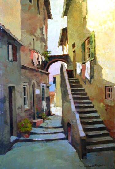 Painting titled "vecchio-vicolo-di-p…" by Claudio Domenici, Original Artwork, Oil
