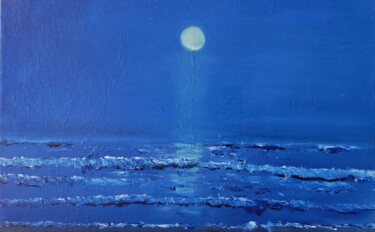 Pittura intitolato "luna sul mare" da Claudio Fiocchi, Opera d'arte originale, Olio