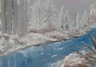 Painting titled "paesaggio innevato" by Claudio Fiocchi, Original Artwork, Oil Mounted on Wood Stretcher frame