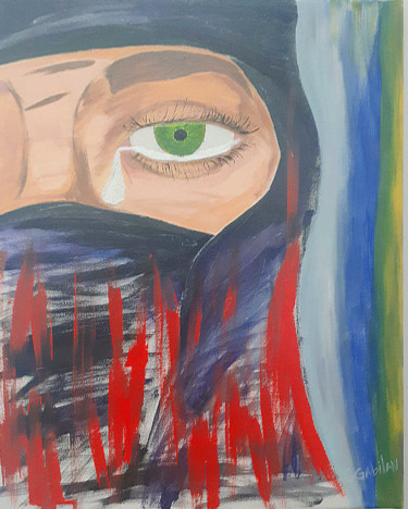 Картина под названием "Mulher Afegã" - Luiz Gabilan, Подлинное произведение искусства, Акрил