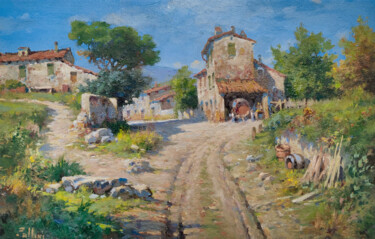 Painting titled "Sienese countryside…" by Claudio Pallini, Original Artwork, Oil Mounted on Other rigid panel