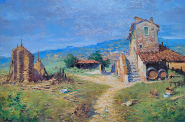 Painting titled "Tuscany countryside" by Claudio Pallini, Original Artwork, Oil Mounted on Other rigid panel