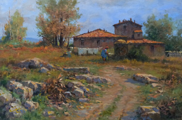 Painting titled "Country life - Tusc…" by Claudio Pallini, Original Artwork, Oil Mounted on Other rigid panel