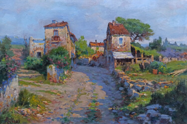 Painting titled "COUNTRY ROAD IN TUS…" by Claudio Pallini, Original Artwork, Oil Mounted on Other rigid panel