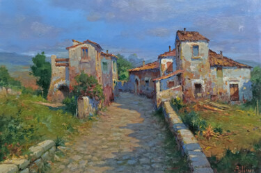 Painting titled "Old country village…" by Claudio Pallini, Original Artwork, Oil Mounted on Other rigid panel